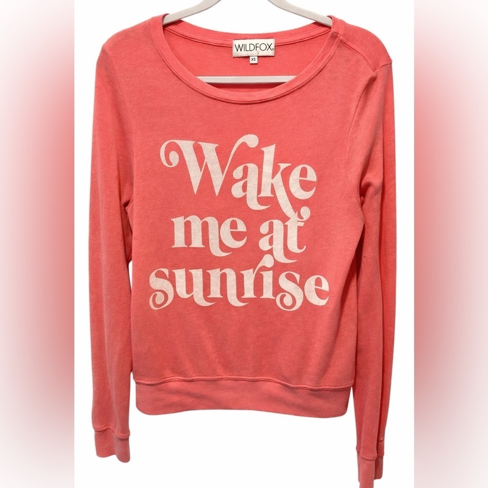 Wildfox Wake Me at Sunrise Sweatshirt XS Coral Graphic Indie Boho Pullover